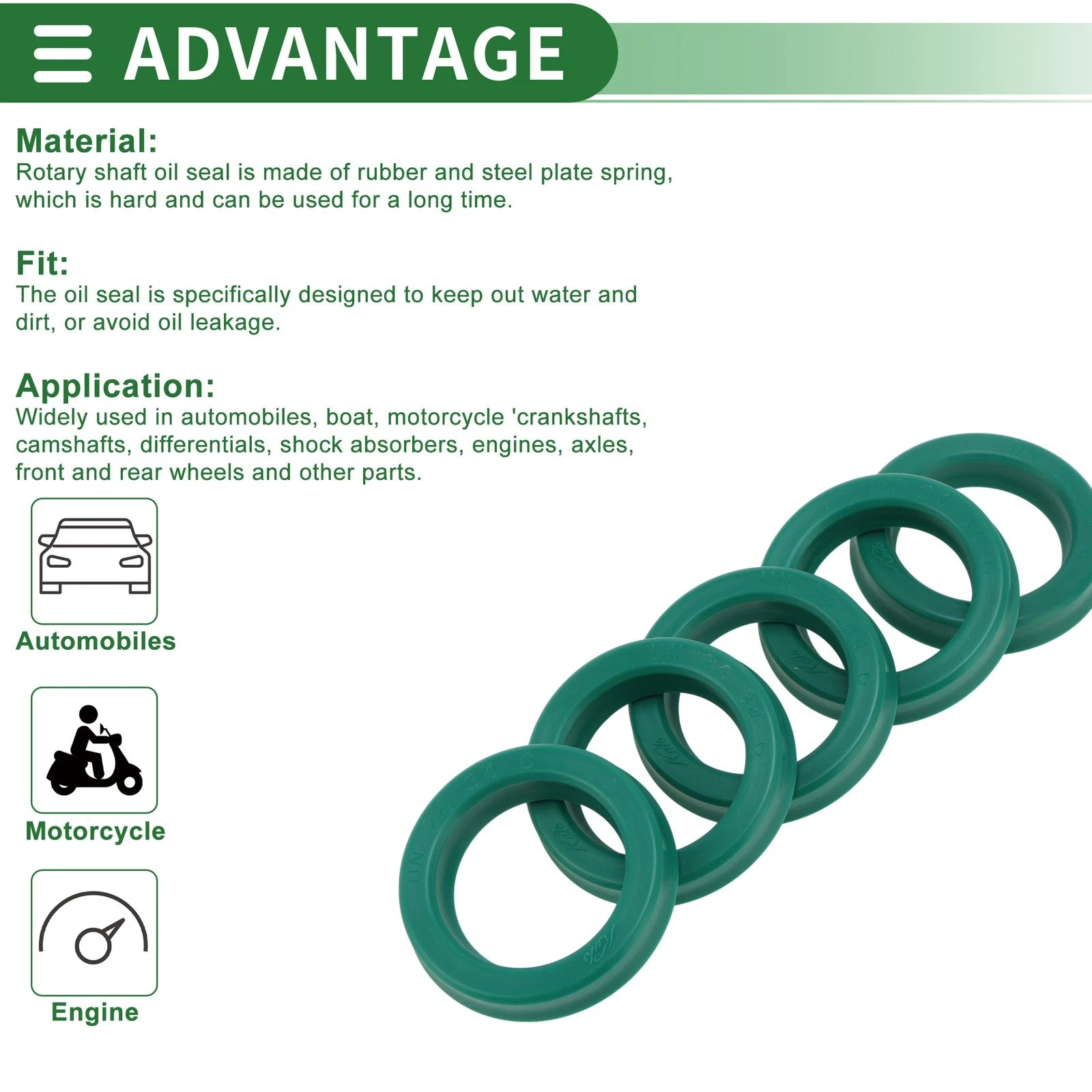 Set of 5 Oil Seal Ring 24x34x6mm for Rotary Shaft (High Pressure)