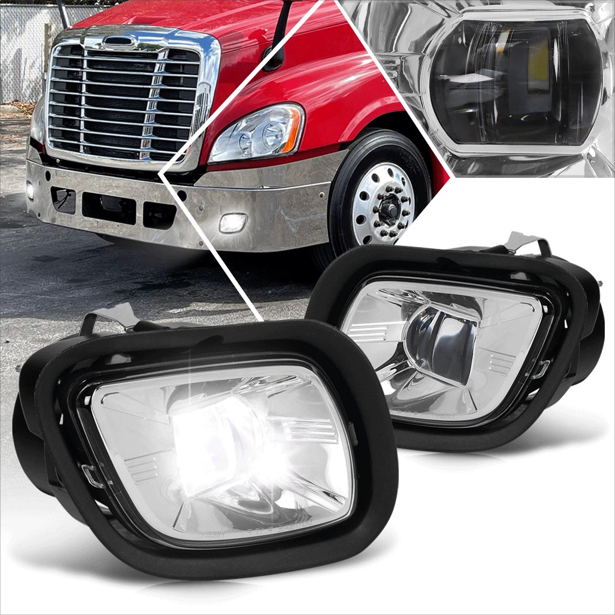 Full LED Chrome Housing Projector Fog Light Lamp for Freightliner Cascadia (2008–2017)