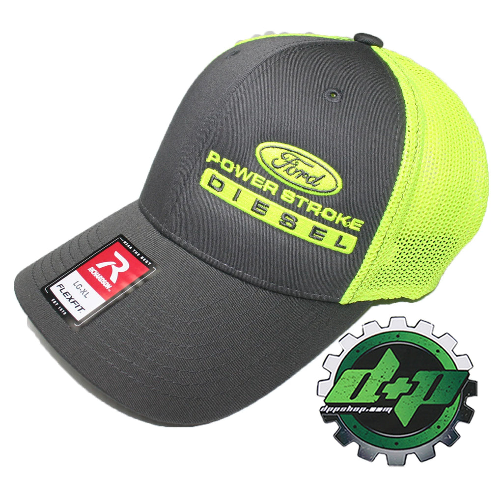 Powerstroke Trucker Hat for Ford (Charcoal Gray/Yellow, Flex Fit L/XL)