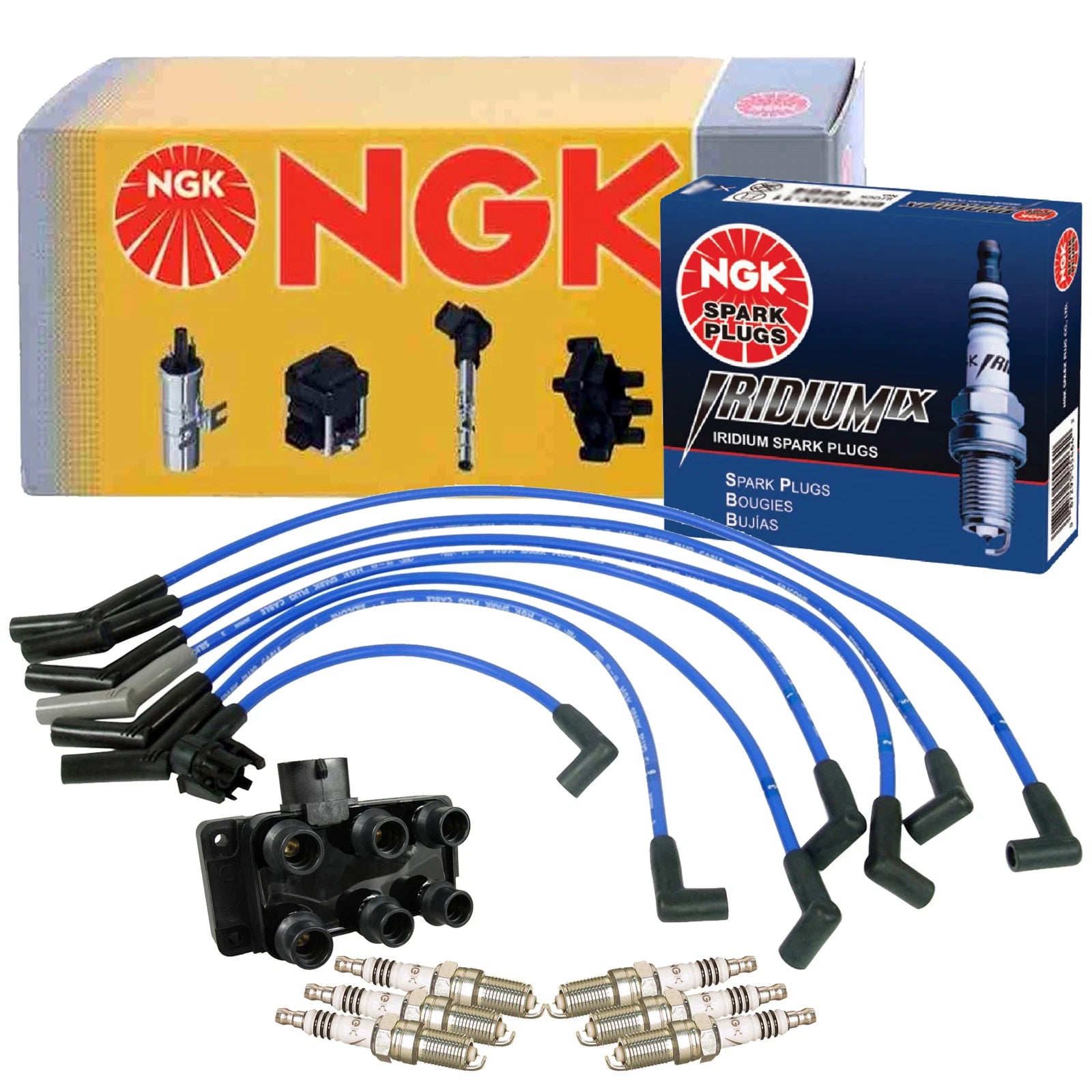 Set of 6 NGK Iridium IX Spark Plugs & Ignition Coil Wires for Ford Mazda 3.0 V6