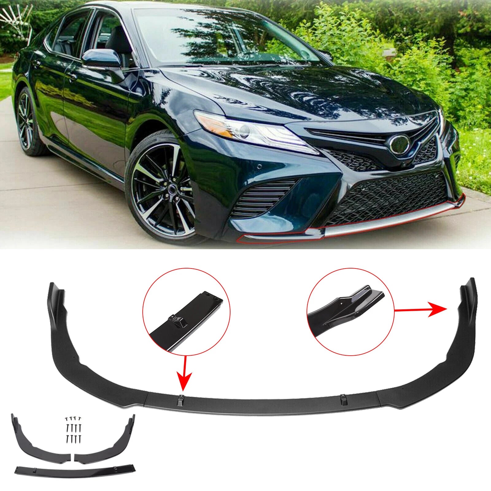 Front Bumper Lip for Toyota Camry SE/XSE (2018–2020) Glossy Black