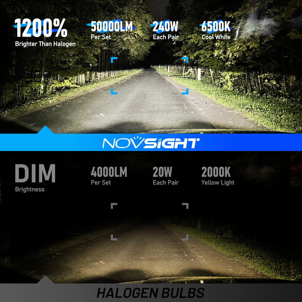 Set of 4 H11 LED Headlight Bulbs for High Low Beam (6500K, 100000LM)