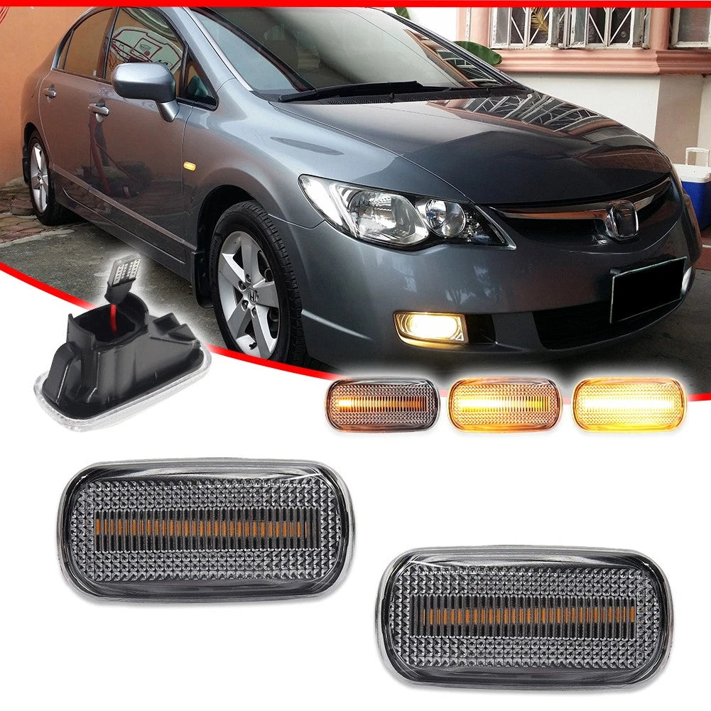 Sequential Amber LED Clear Side Marker Lights for Honda Civic, Acura RSX, Integra