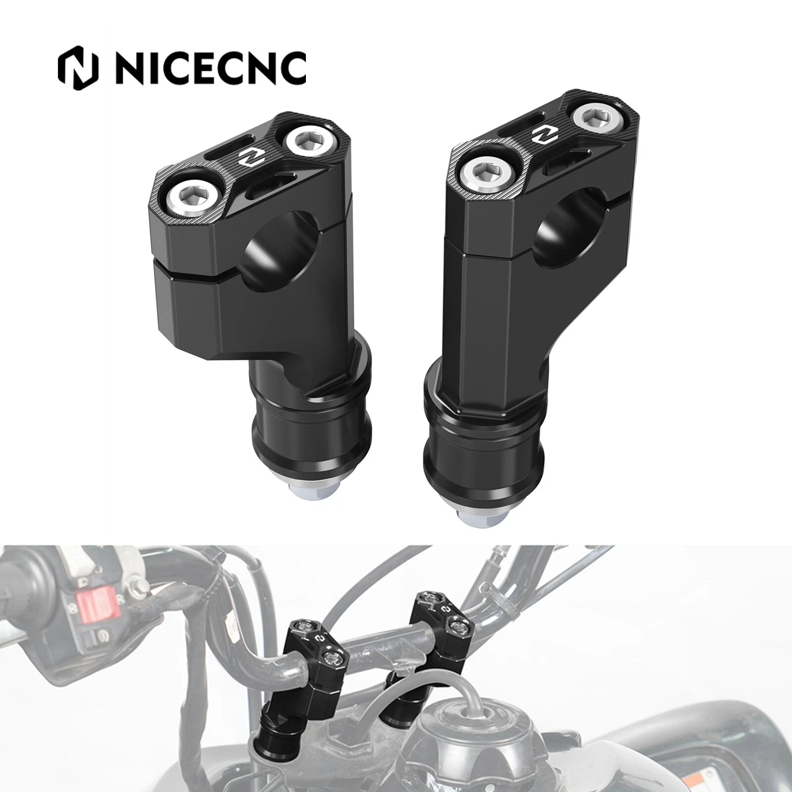 1" or 2" Handlebar Riser Clamps for Honda TRX450R/TRX450ER (2006–2014) Black