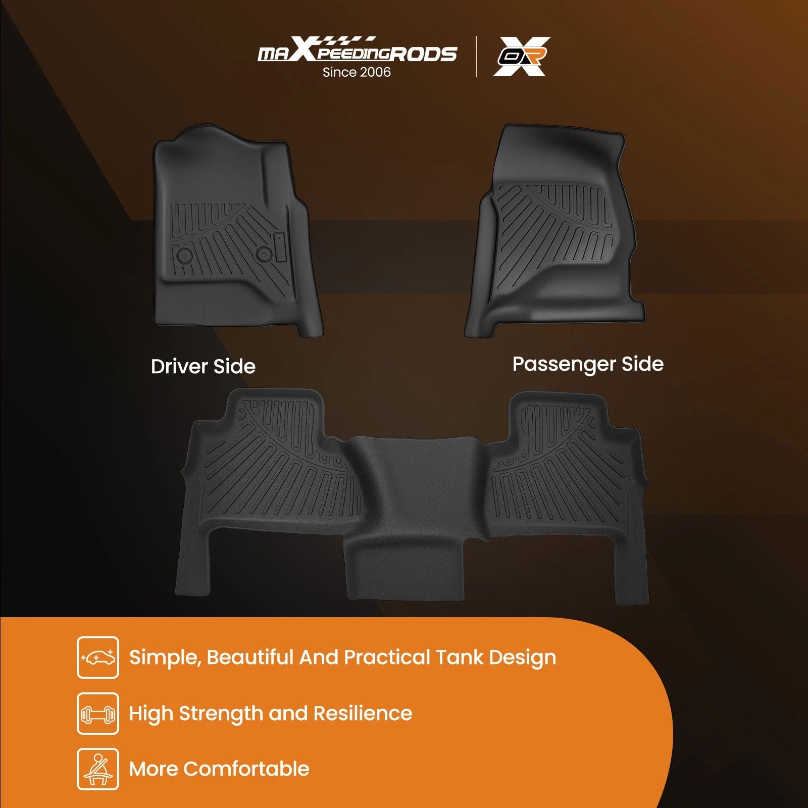 3PC Black TPE Floor Mats for Chevrolet Tahoe GMC Yukon (2015–2020)