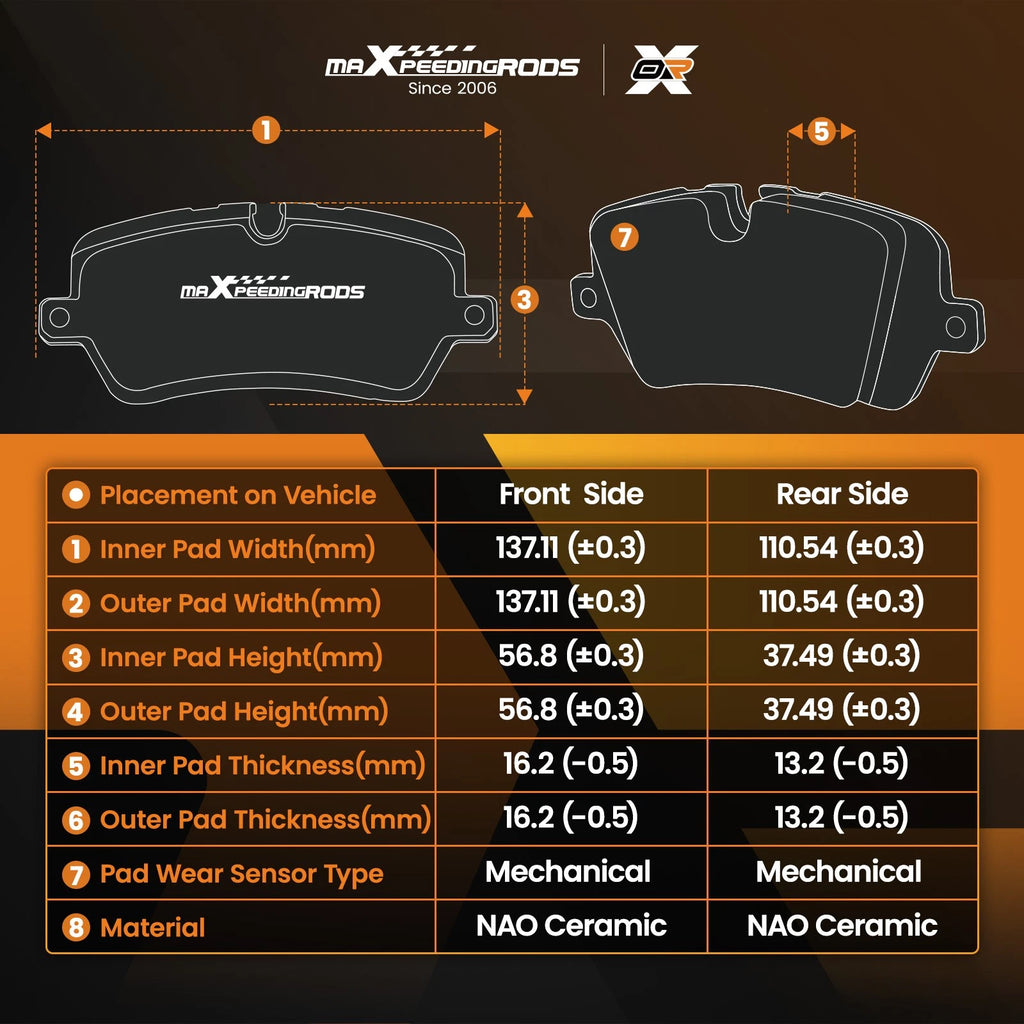 Ceramic Brake Pads Kit for Subaru Forester, Impreza, Legacy, Outback (2010–2020)