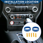 2X Media Radio Audio Tune Switch Knob Cover for Ford Mustang (2015–2021) Blue