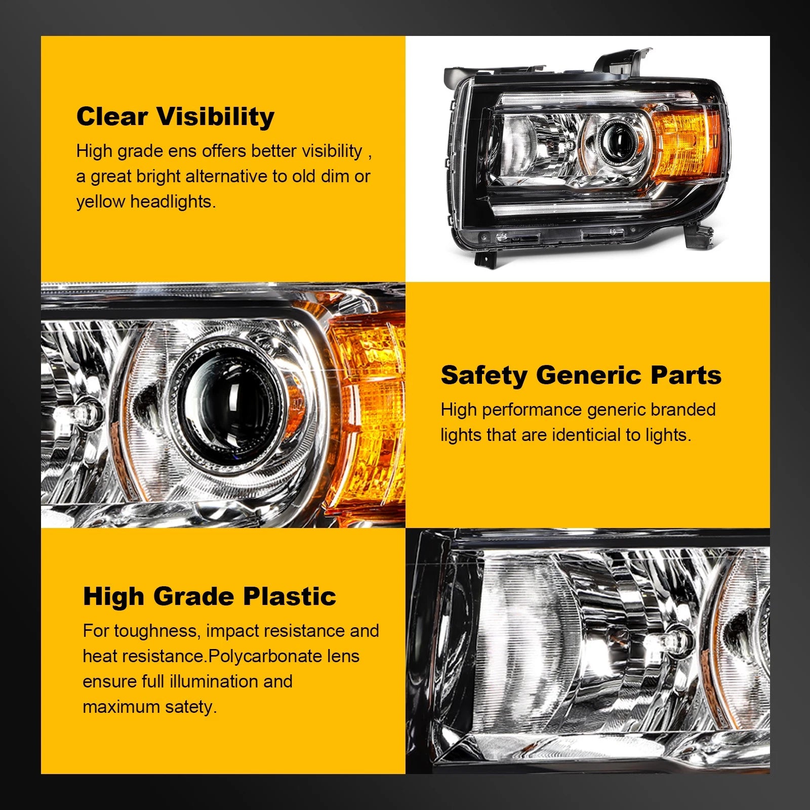 Left Driver Headlight with Bulbs for GMC Canyon (2015–2022) Black Housing
