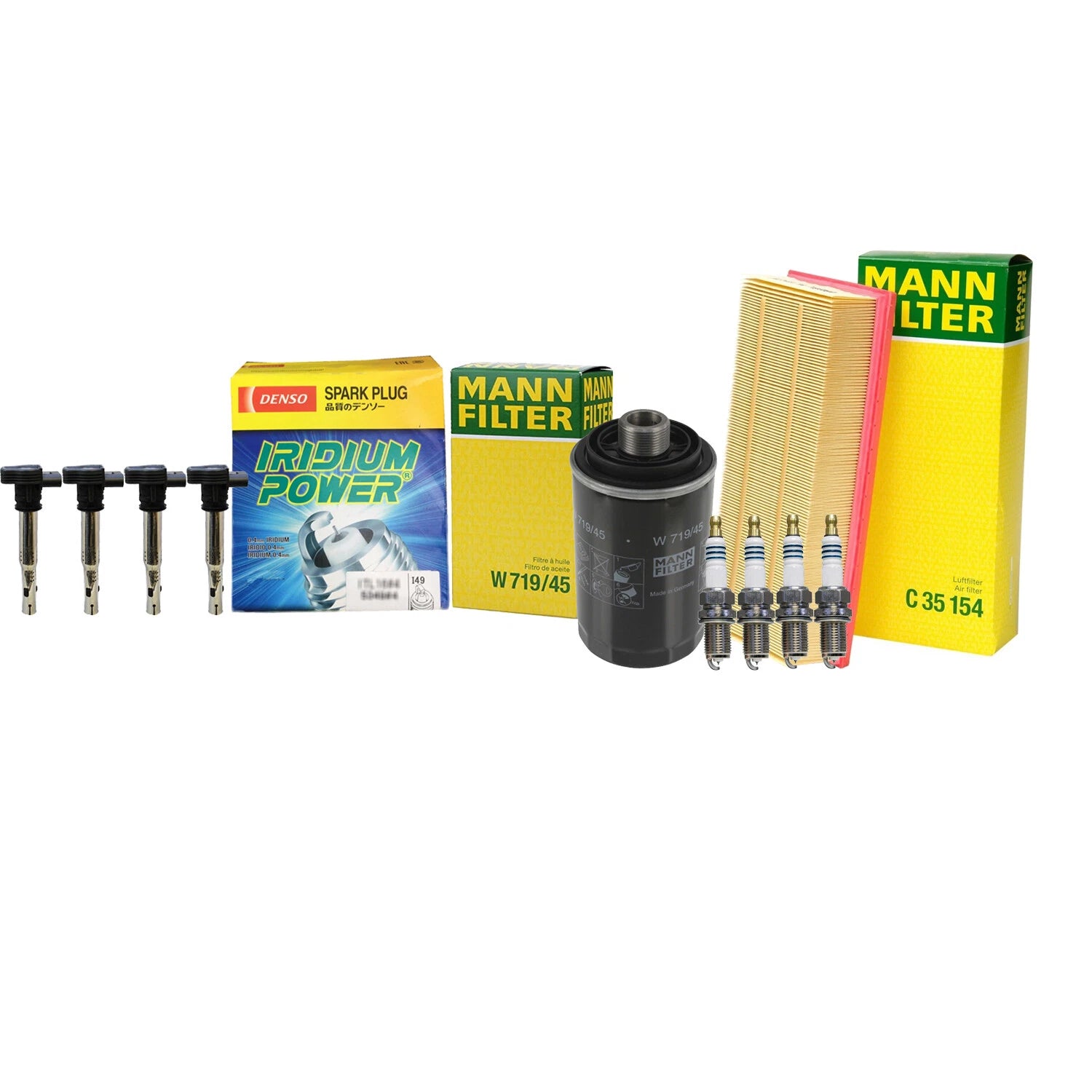 Set of 4 Mann Filters & 4 Denso Iridium Power Spark Plugs for Audi VW
