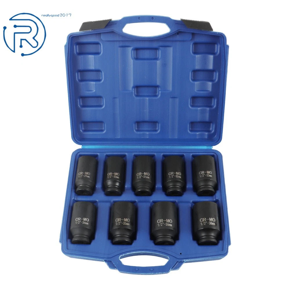 Set of 9 Deep Impact Socket Tools for Axle Hub Nut (29-38mm)