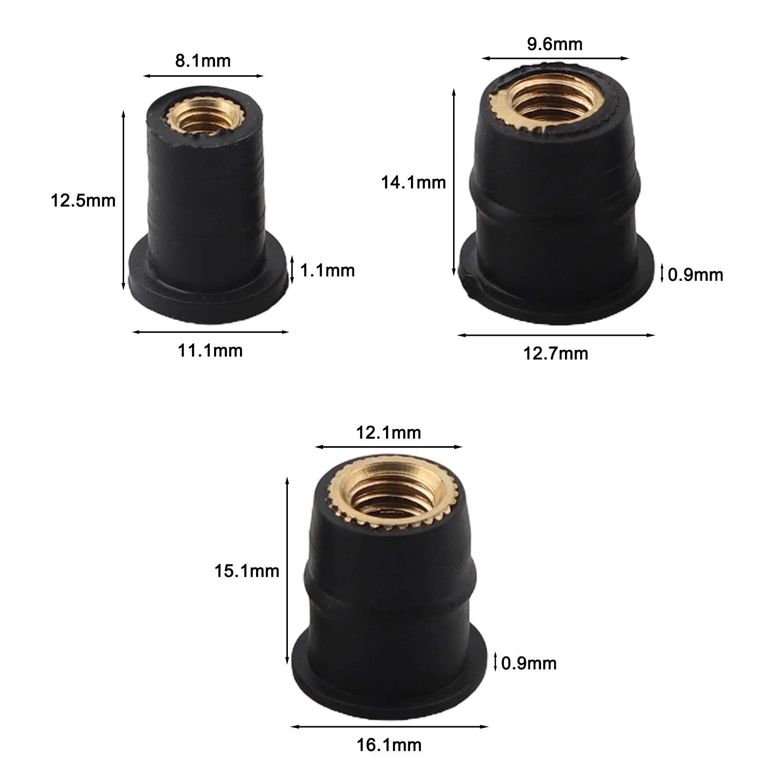 Set of 30 Neoprene Rubber Water Well Nuts for Motorcycles and ATVs