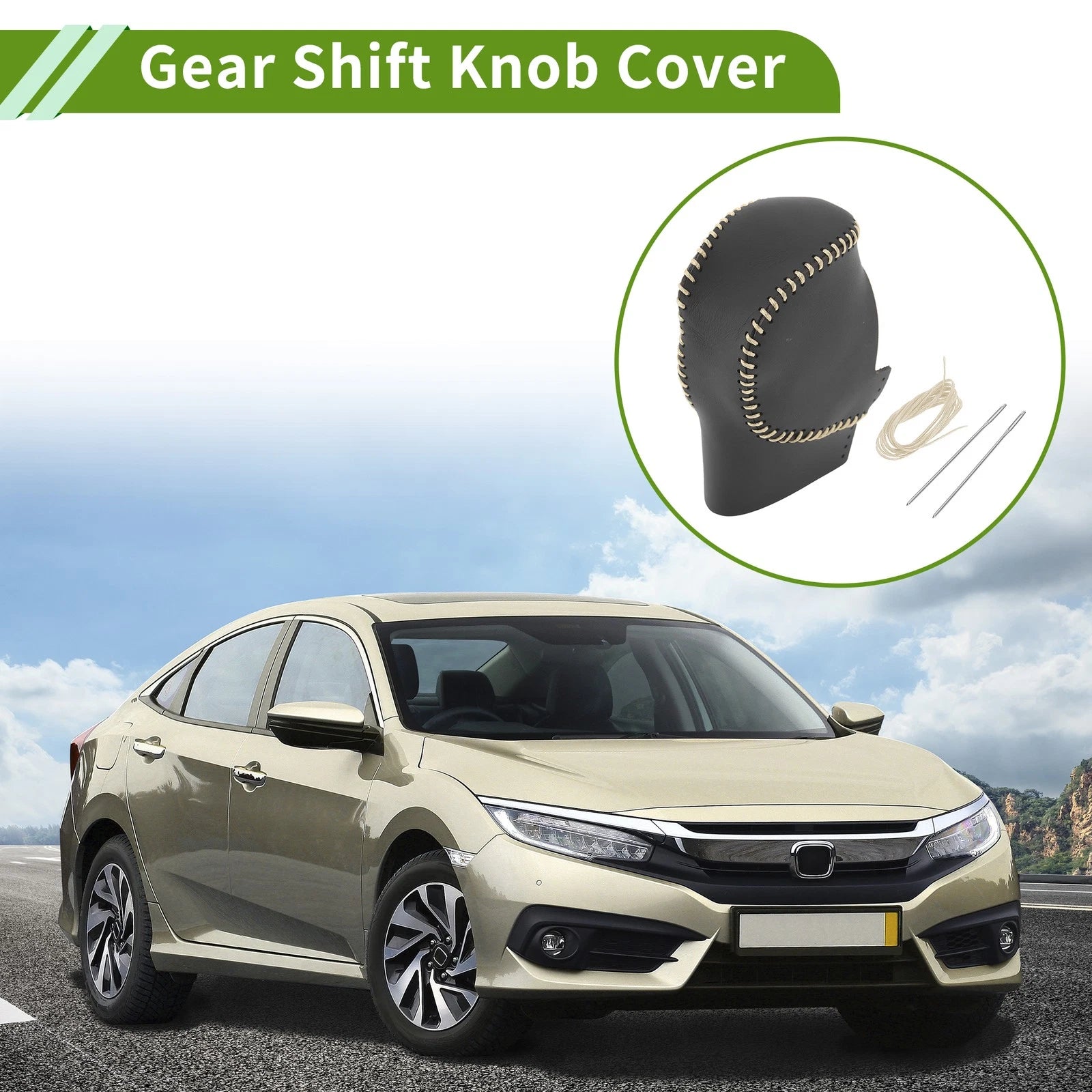 Gear Shift Knob Cover for Honda Civic (2022–2024) Black Beige Faux Leather