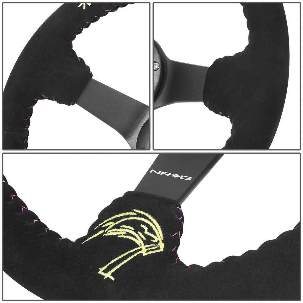 NRG 350mm 3" 3-Spoke Black Suede Steering Wheel for Universal Fit