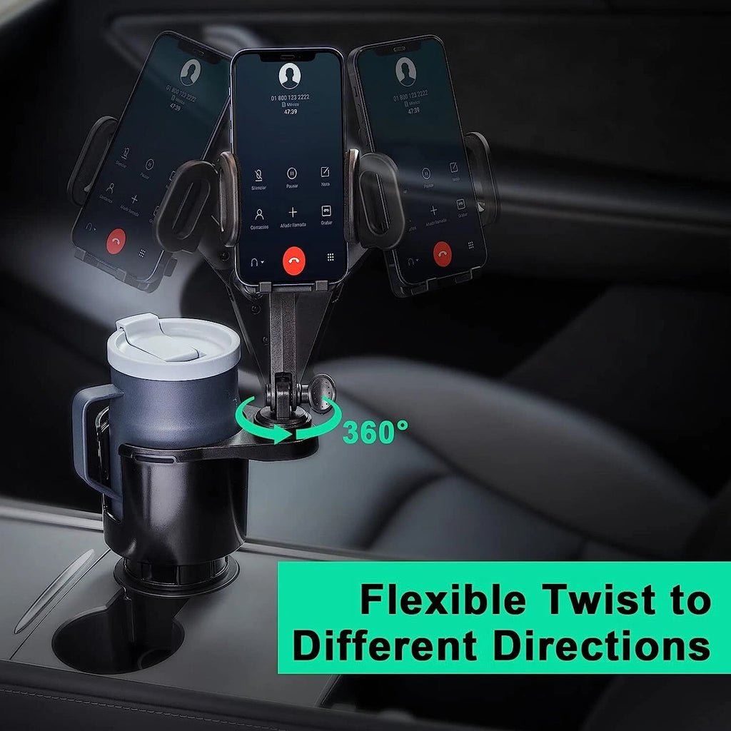 Car Cup Holder Expander with Adjustable Phone Mount for Most Vehicles
