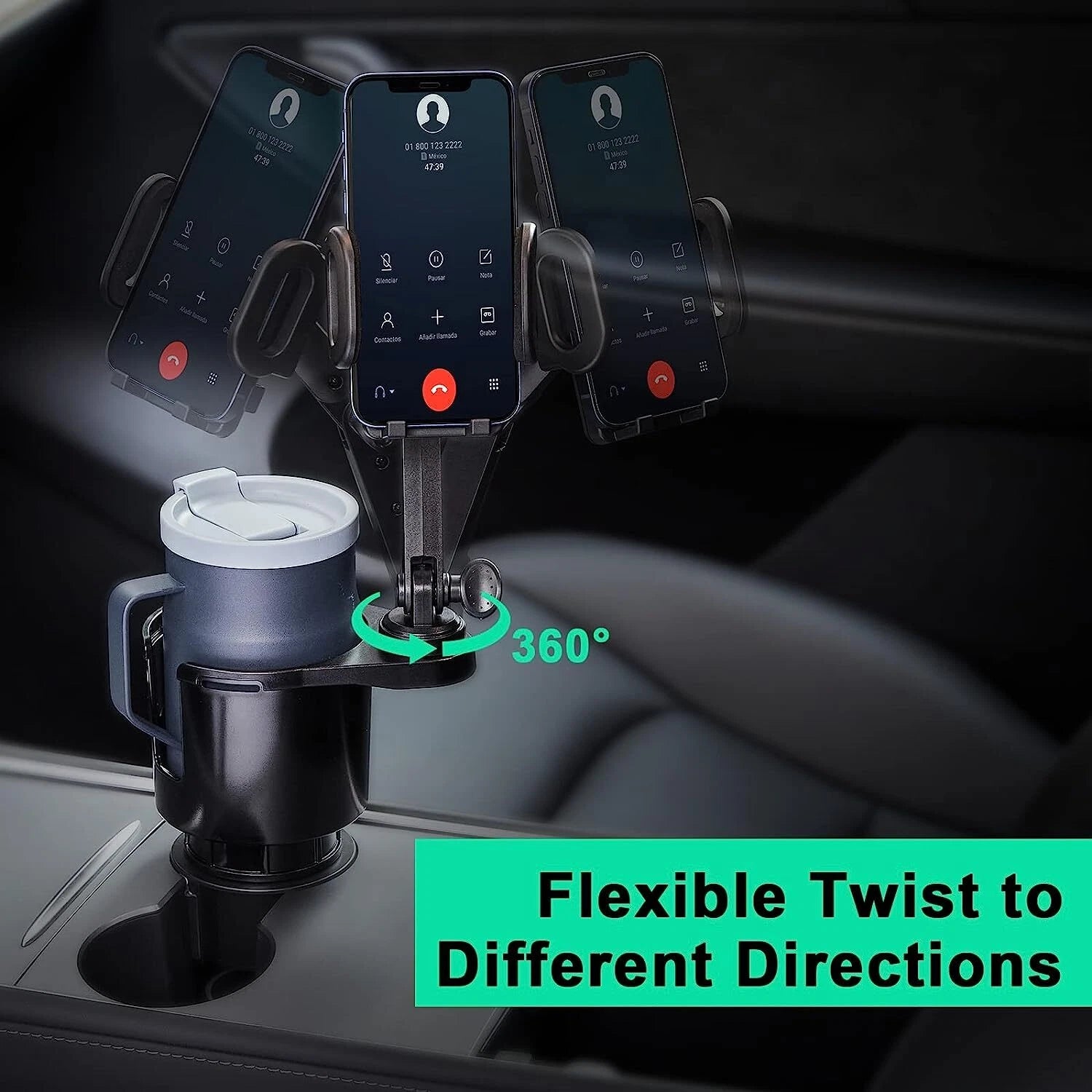 Car Cup Holder Expander with Adjustable Phone Mount for Most Vehicles