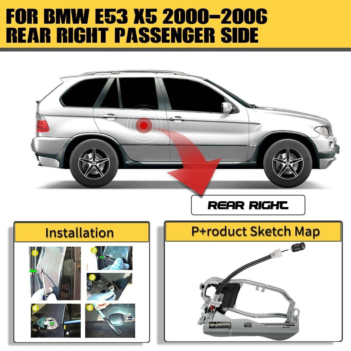 Rear Right Exterior Door Handle for BMW X5 (2000-2006)