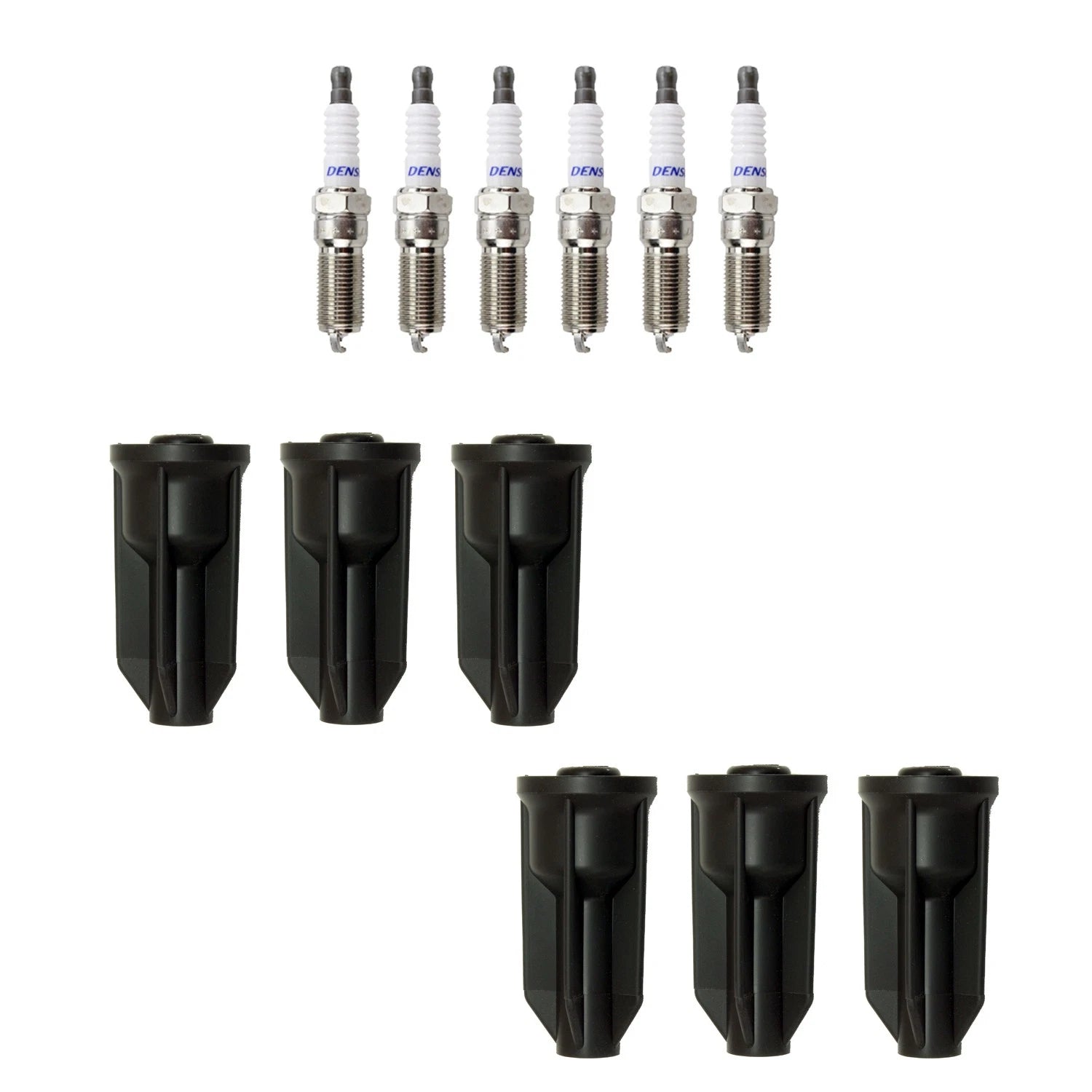 Denso 6 Double Platinum Spark Plugs & NGK Ignition Coil Boots for GMC Envoy (2002–2009)