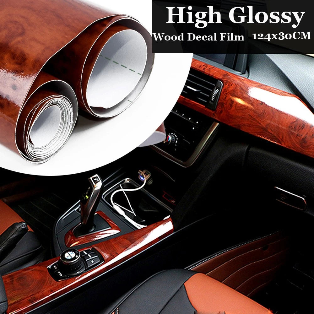 Vinyl Sticker Decal for Car Interior DIY (30x124CM, Maroon Wood Grain)