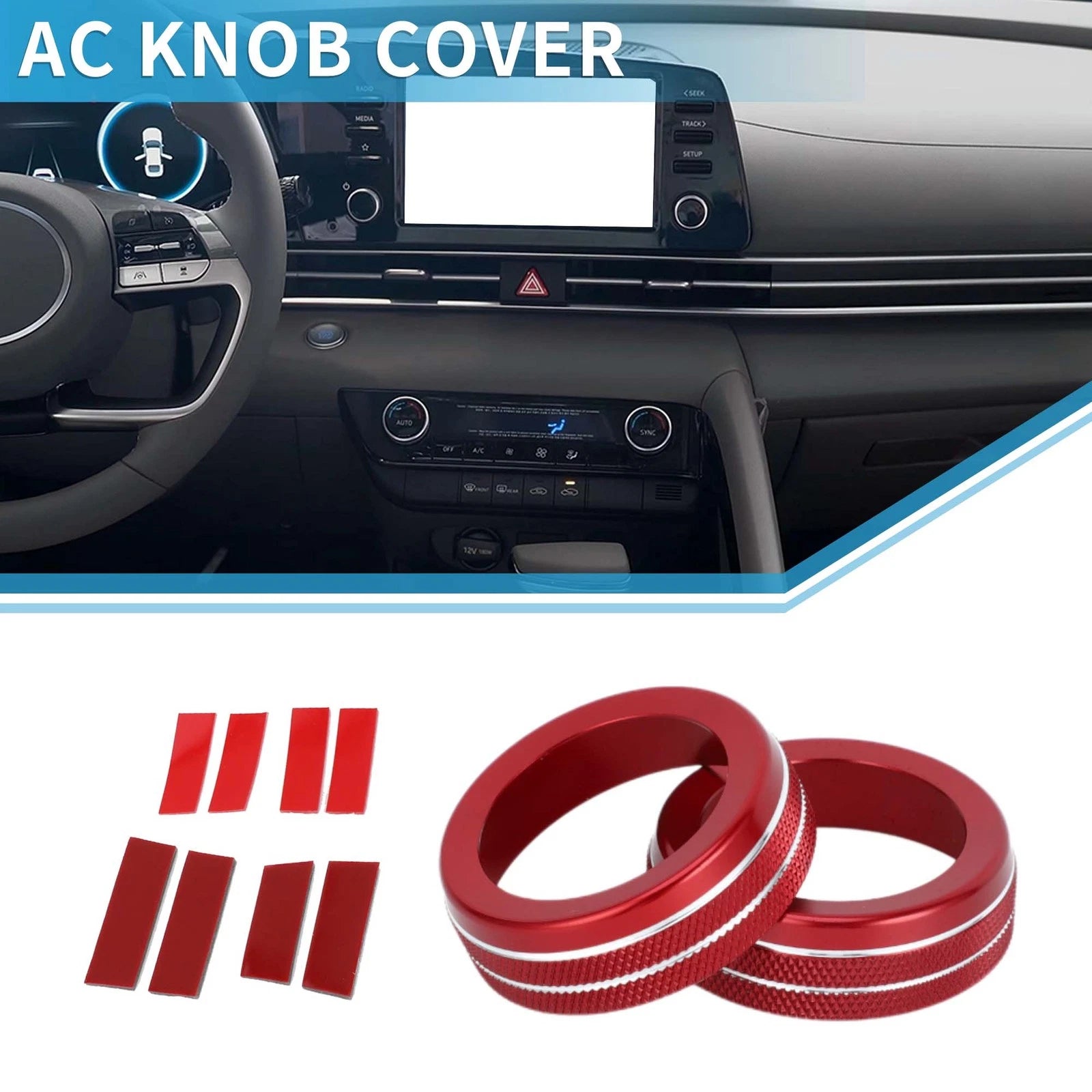 Set of 2 AC Climate Heater Switch Knob Cover Ring for Hyundai Elantra (2021–2024) Red