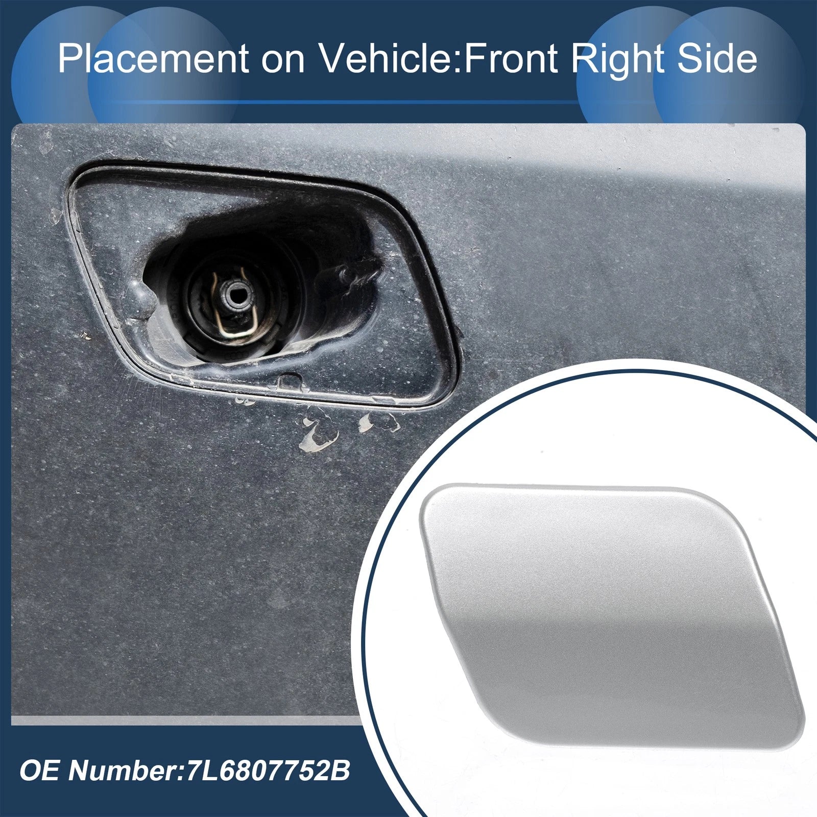 Front Right Washer Nozzle Cover Cap for Volkswagen Touareg (2007–2010) Silver Tone