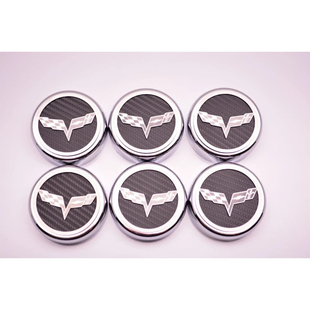 Chrome Cap Covers with White Carbon Fiber Flags Inlay for Corvette (2005–2013)