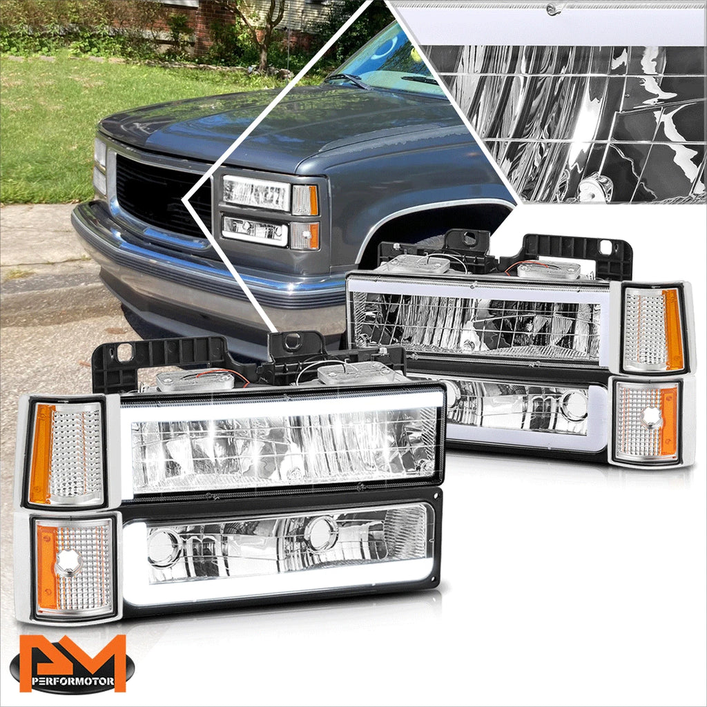 C-Shape LED DRL Headlights for GMC C/K Pickup Suburban Yukon (1994–2000)