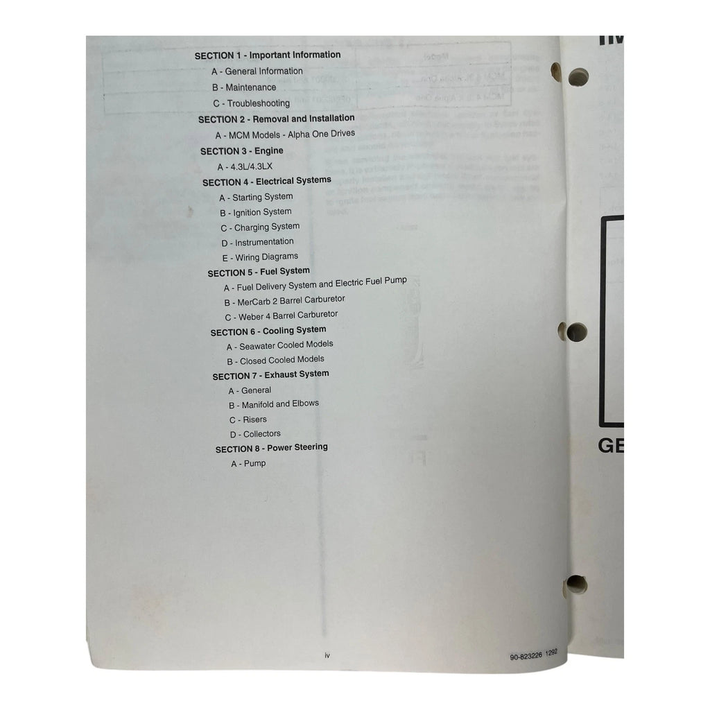 Service Manual #18 for Mercruiser Marine Engines (1992) 90-823226 1292
