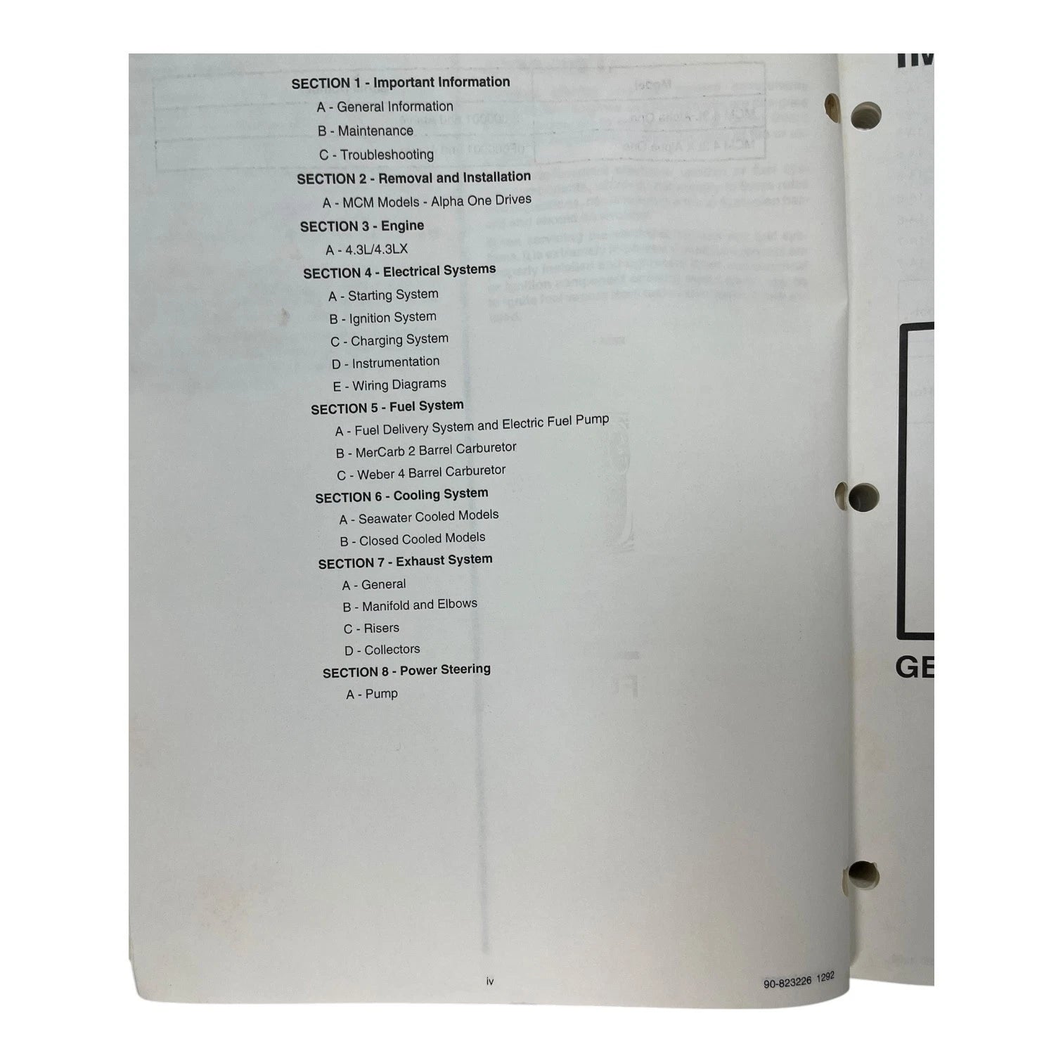 Service Manual #18 for Mercruiser Marine Engines (1992) 90-823226 1292