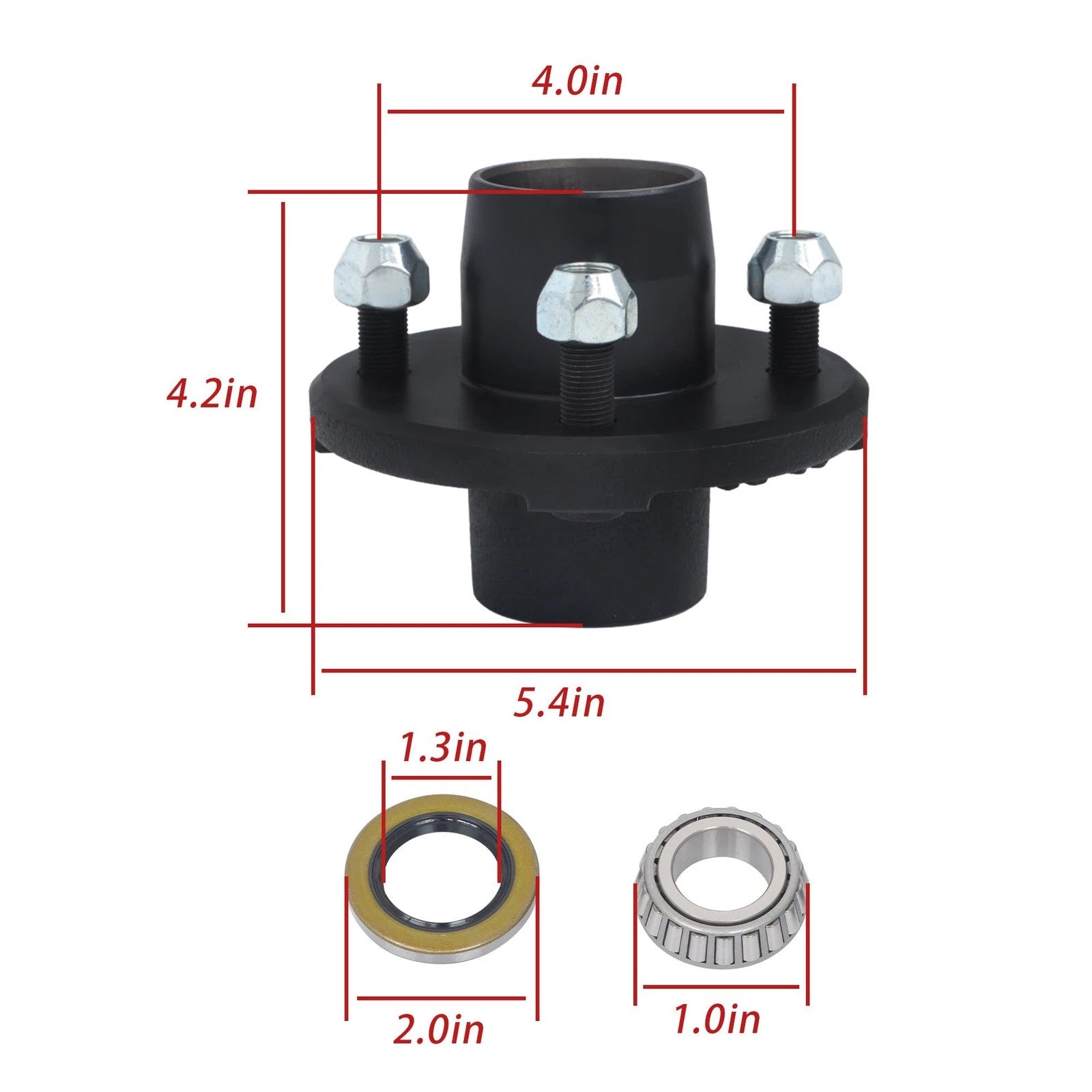 Set of 4 Trailer Hub Kit for 2000 lbs. 1" Spindle (5 Pieces)