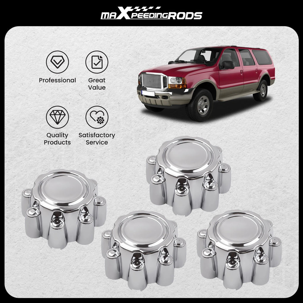 Set of 4 Chrome Wheel Center Hub Caps 8 Lug for Ford Excursion (2000–2005)
