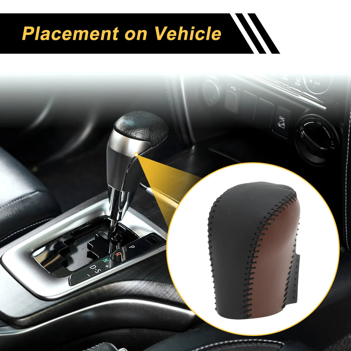 Gear Shift Knob Cover for Honda Civic (2016–2021) Black Brown Faux Leather