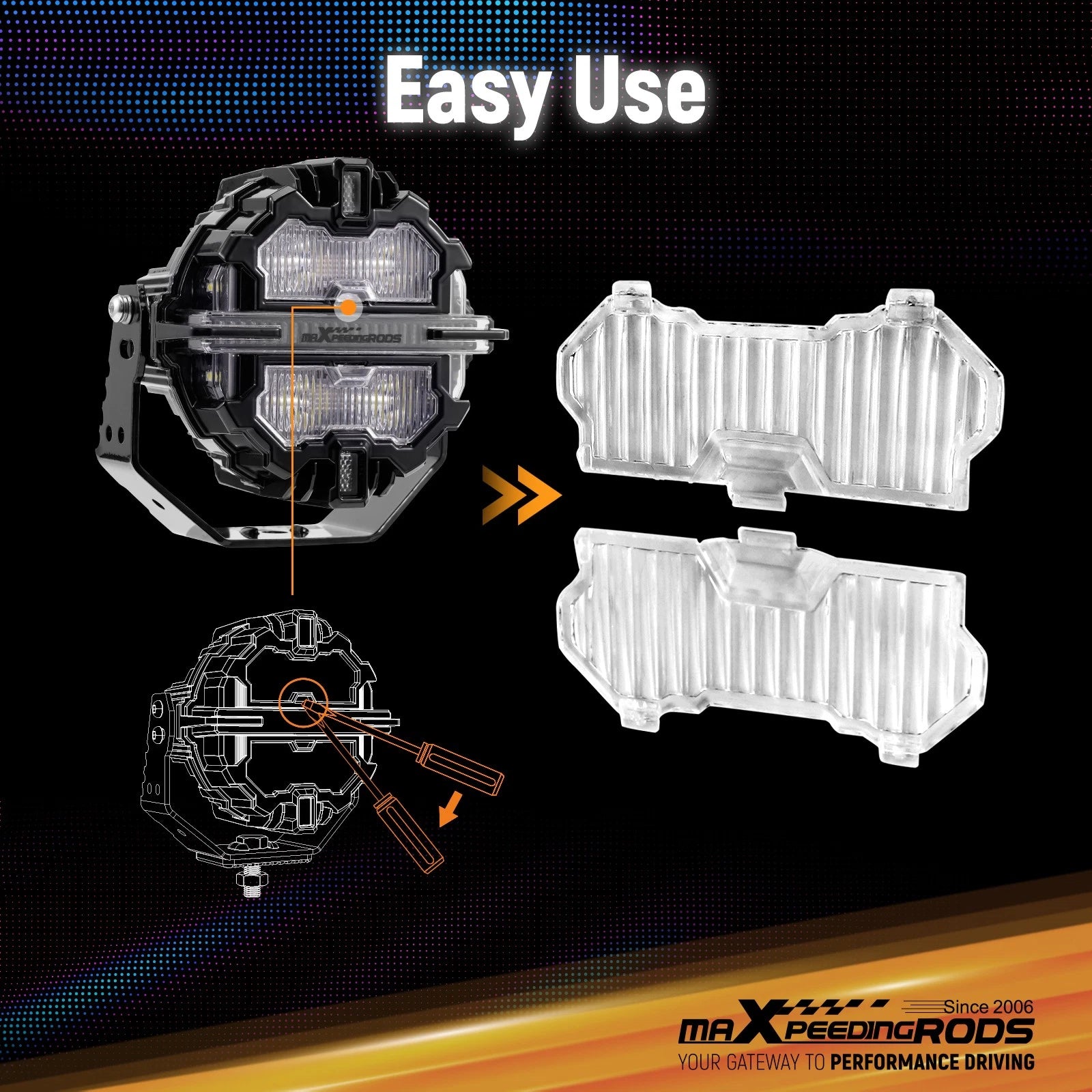 3.5'' Round LED Light Cover for Maxpeedingrods Driving Light (Transparent Stripe)