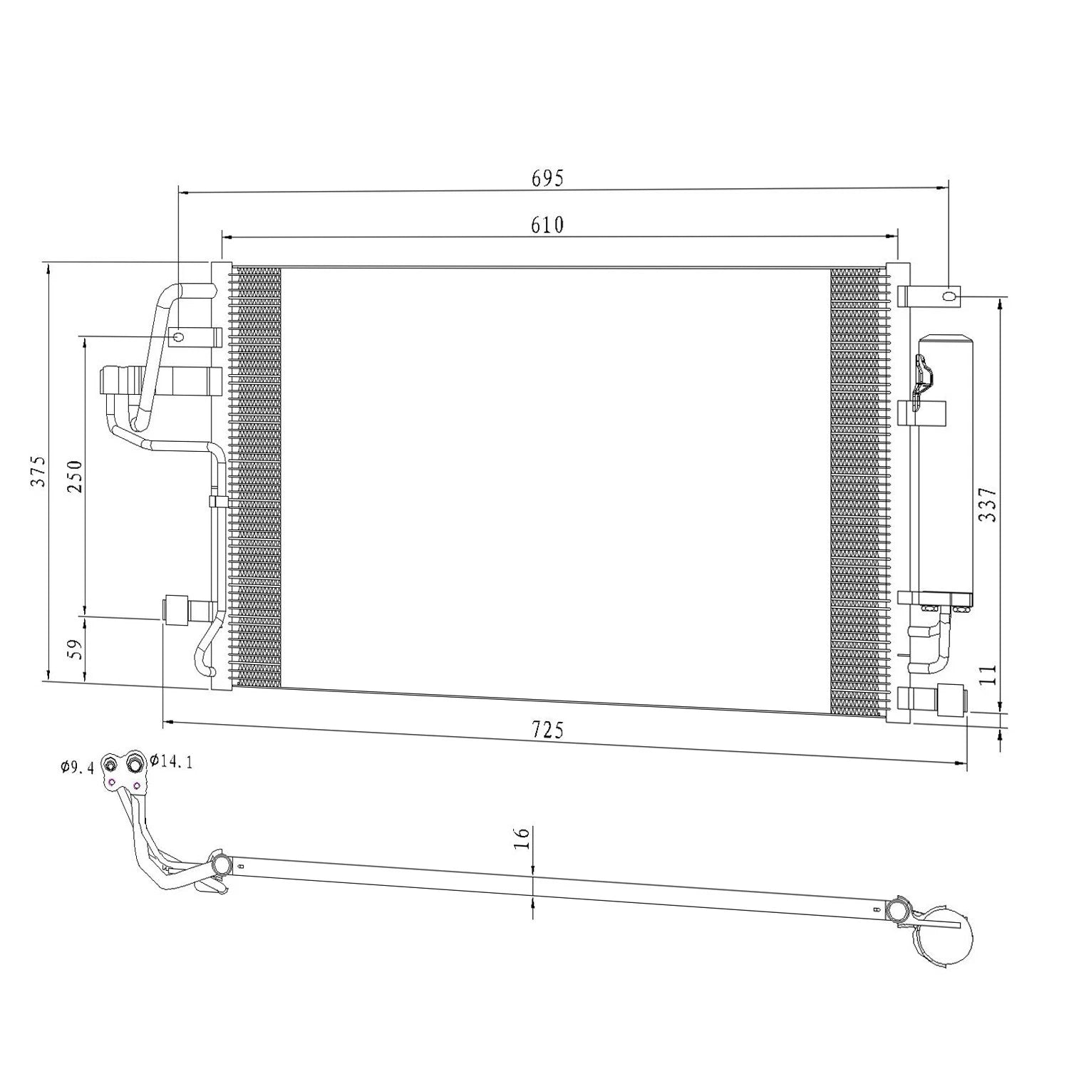 Replacement A/C Condenser w Receiver Drier and Compressor for Dodge Durango (2014–2019)