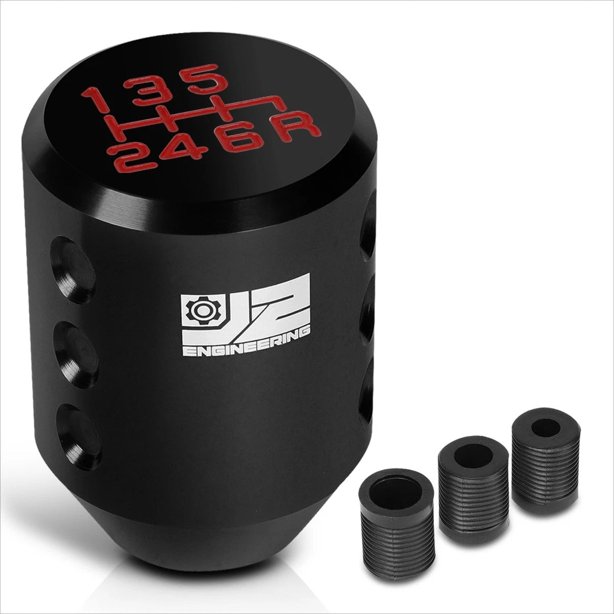 6-Speed Manual Shift Knob for J2 (Aluminum, Black, Includes Adapters)