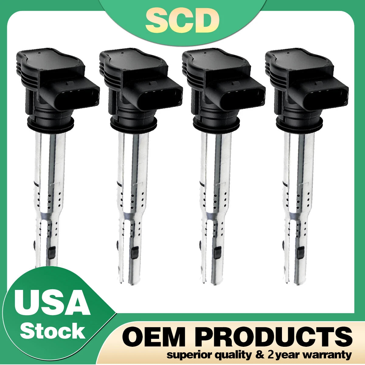Set of 4 Ignition Coils for VW Beetle, Passat, Jetta, Tiguan, Golf, Audi A4, Q5 (Fits UF575)