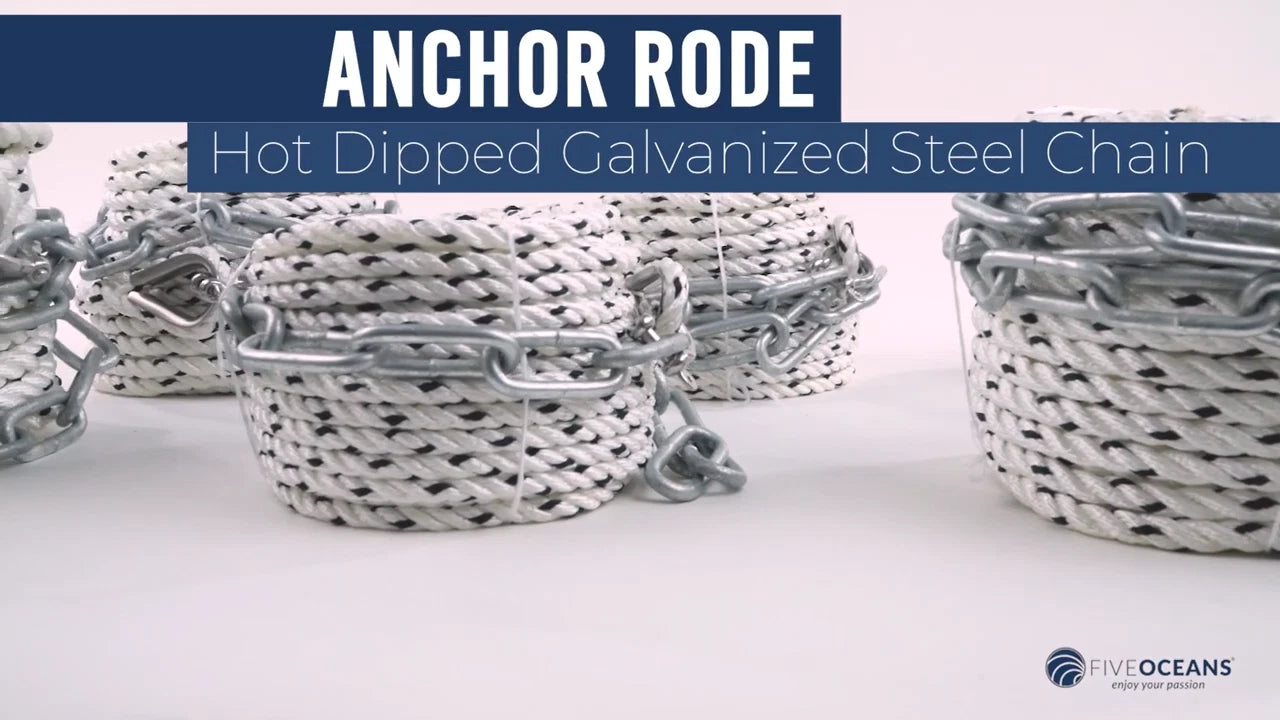 3/16" x 50' Nylon Rope with 1/4" x 2' Galvanized Steel Chain for Marine Use
