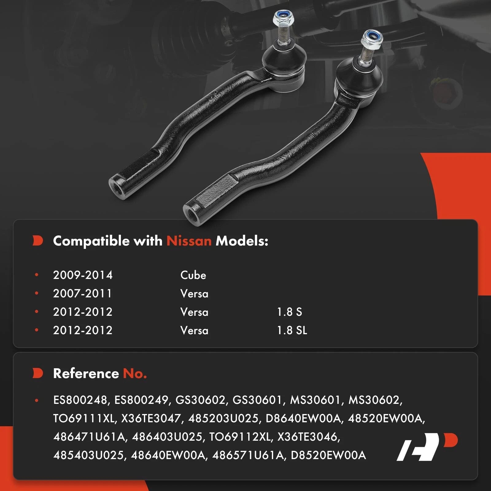 2X Front Outer Tie Rod Ends for Nissan Versa (2007-2012) Cube (2009-2014)