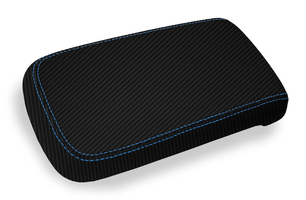 Console Lid Cover for Chevrolet Colorado (2015–2022) Carbon Fiber Blue Stitch
