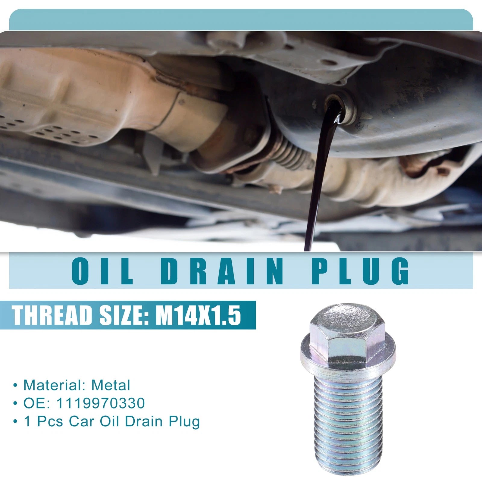 Oil Drain Plug No. 1119970330 for Mercedes-Benz 190D (1984–1989) Silver Tone