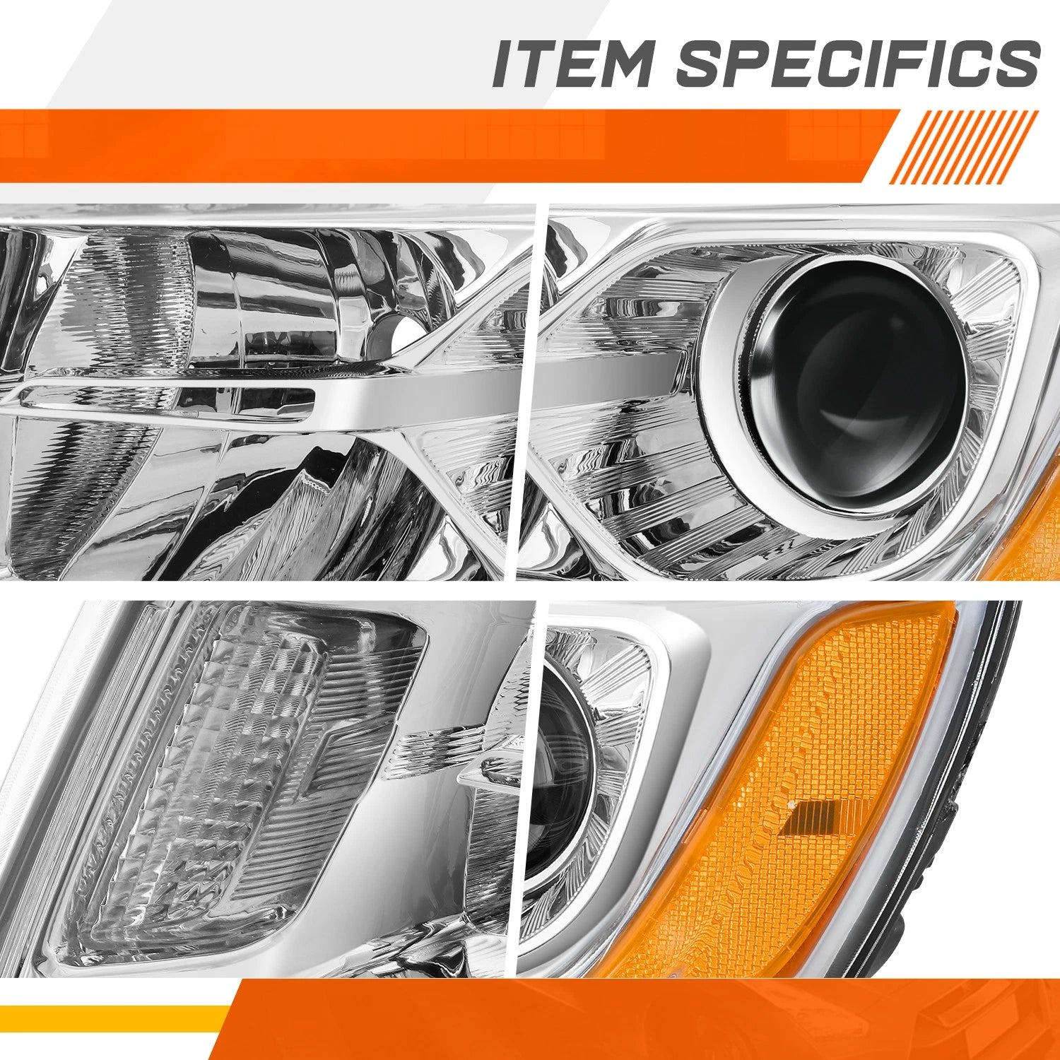 Projector Headlight/Lamp Set for Jeep Grand Cherokee (2014–2016) Chrome Amber