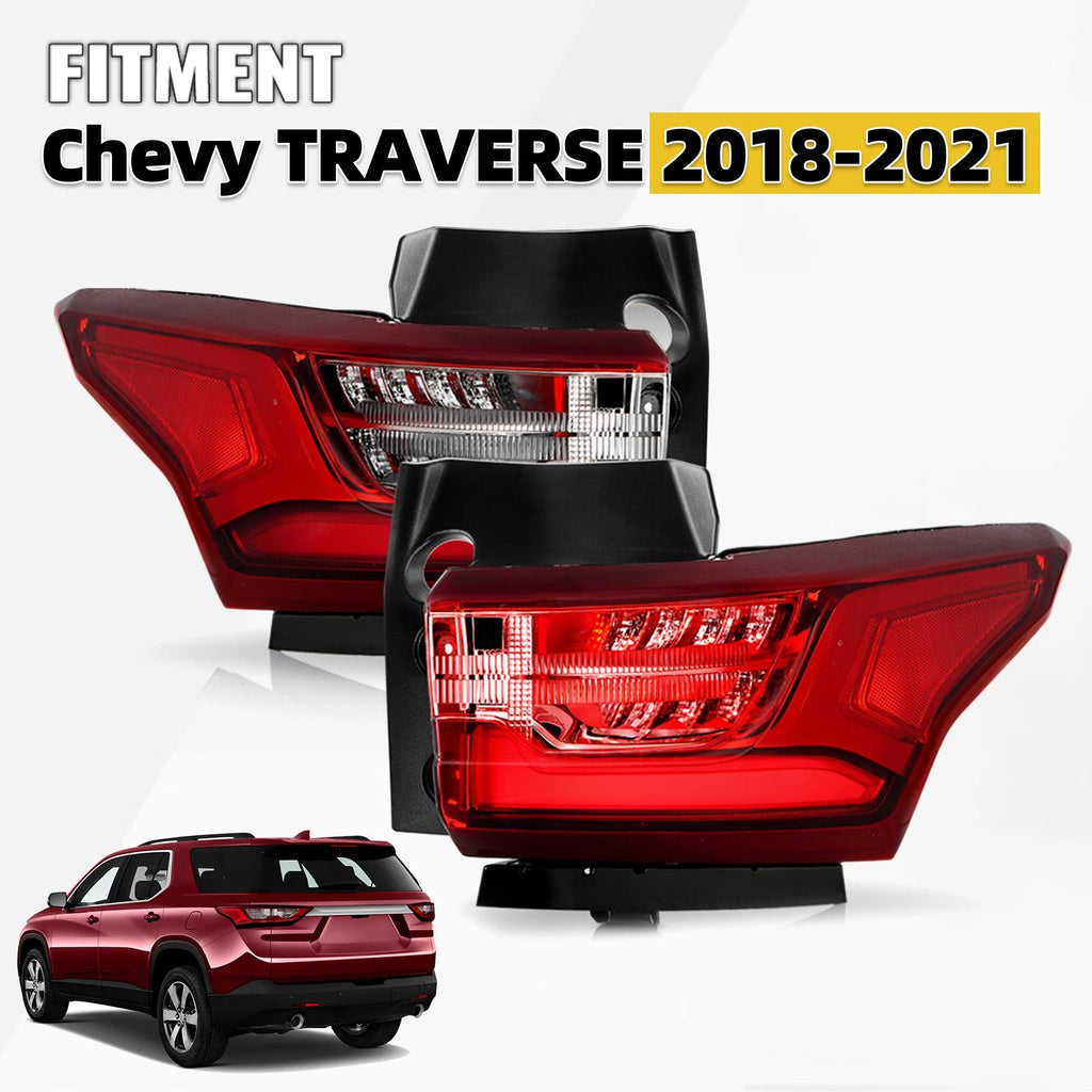 Set of 2 LED Tail Lights for Chevy Traverse (2018–2021) Red/Clear
