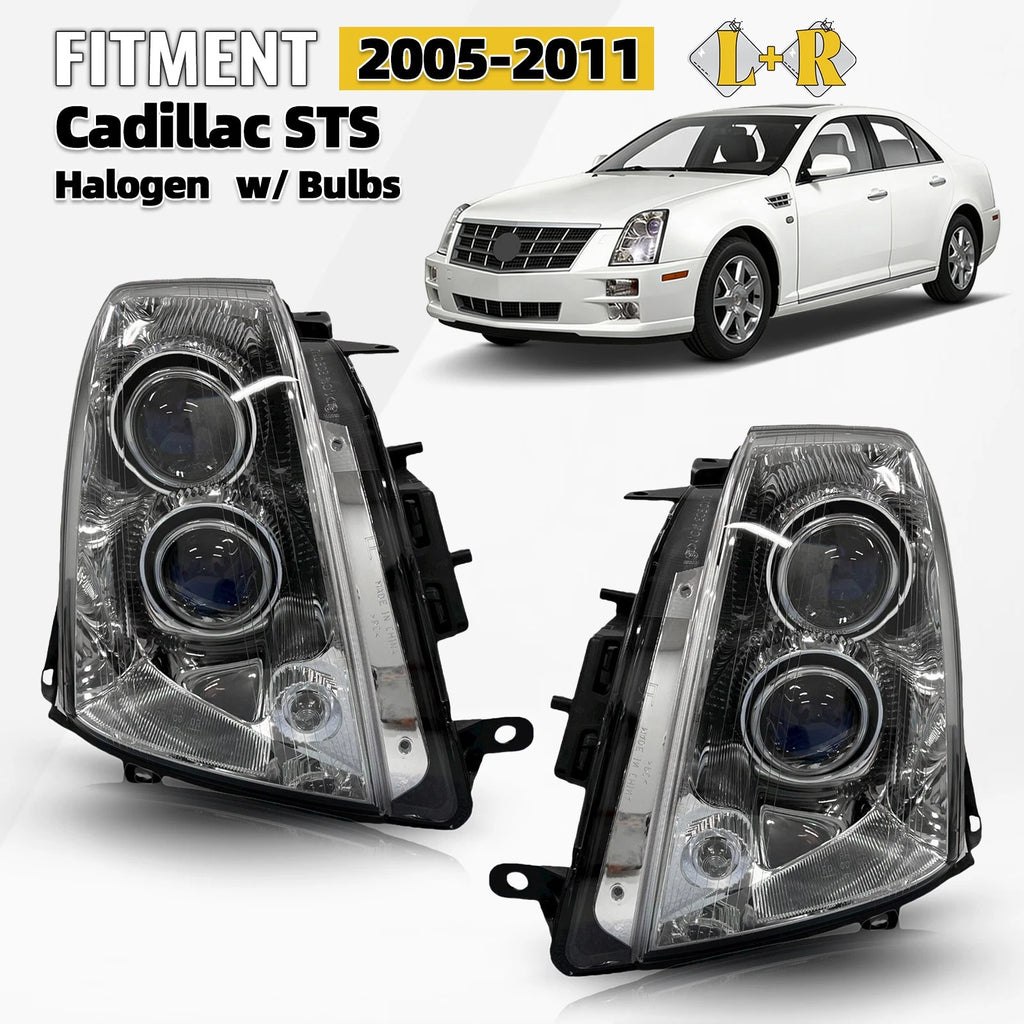 Halogen Headlight Set for Cadillac STS (2005–2011) w/ Bulbs Left+Right