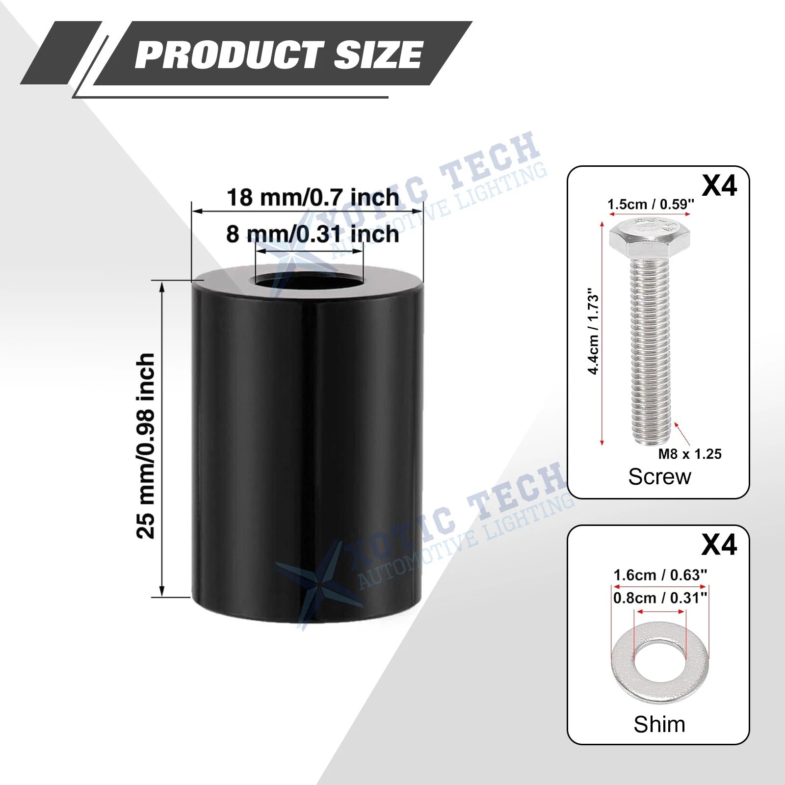 Aluminum Hood Vent Spacer Riser for Black Auto Engine Motor (M8 Bolt)
