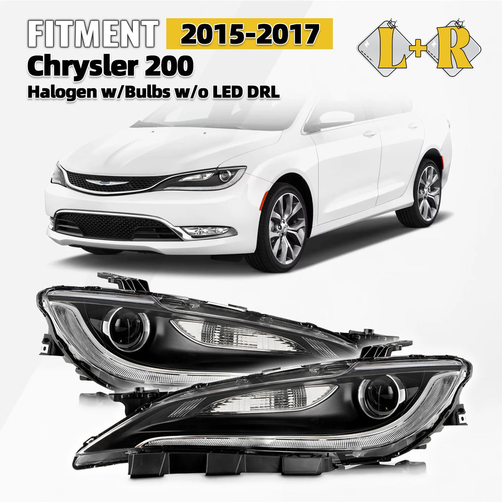 Halogen Headlights for Chrysler 200 (2015–2017) W/O LED DRL, Left + Right