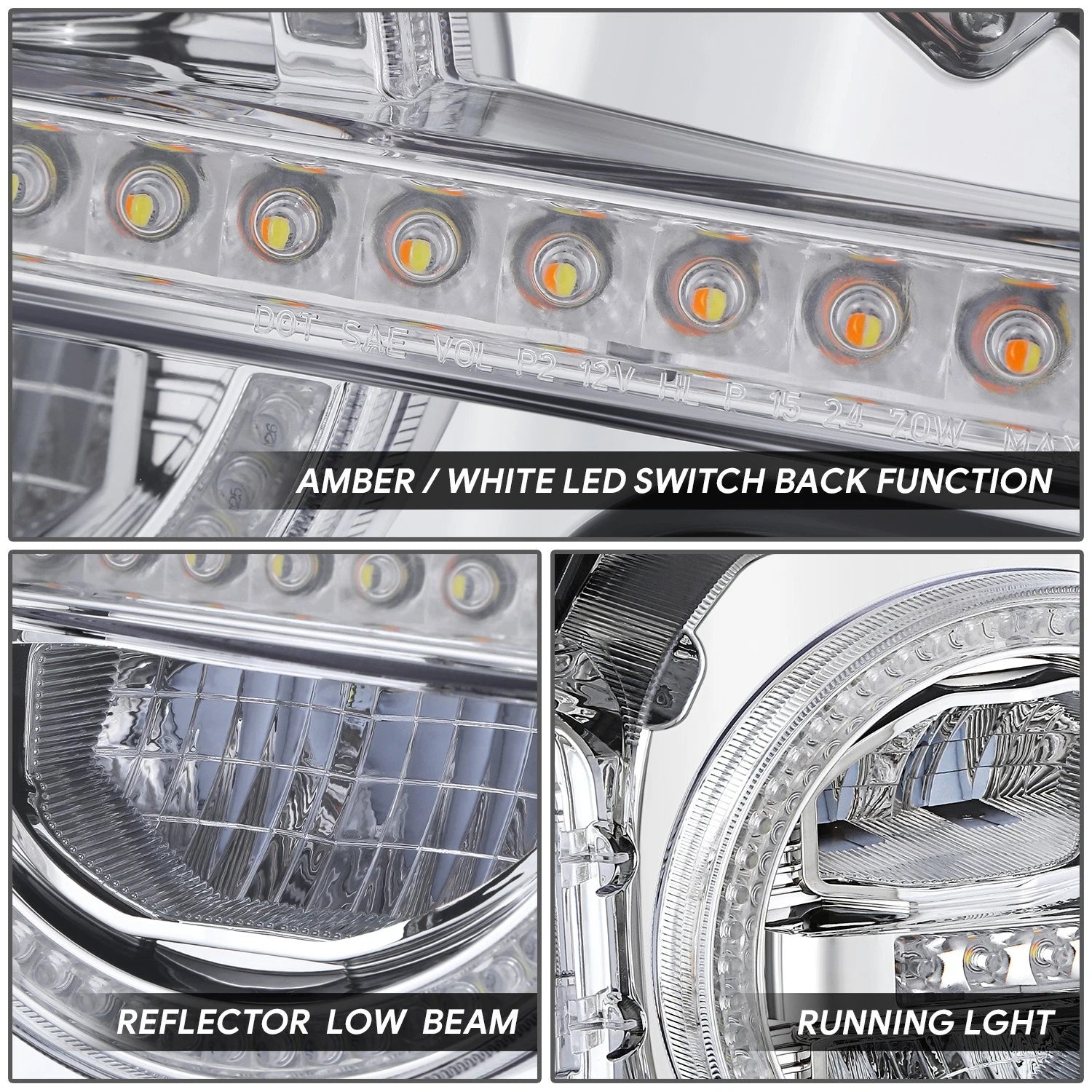 Chrome Amber LED Switch Back Sequential Headlight for Ford Bronco (2021–2026)