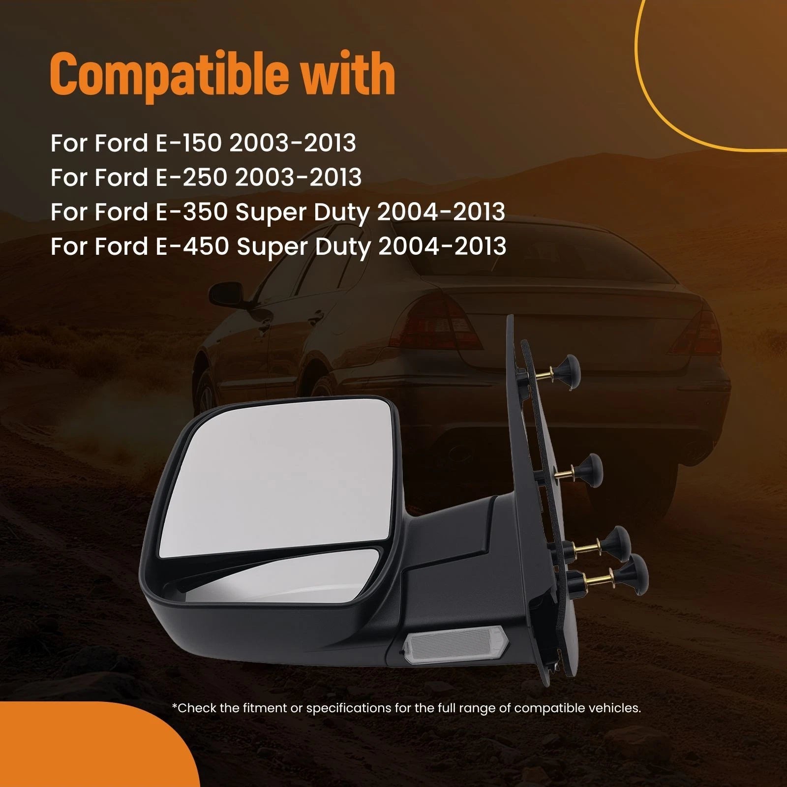Set of 2 Rear View Mirrors for Ford E-150 E-250 (2003–2013) Power Black