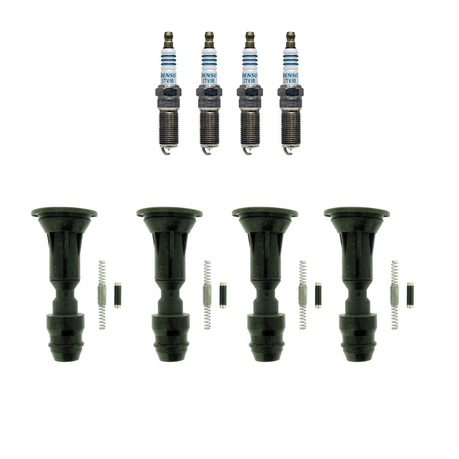 Set of 4 Denso Iridium Power Plugs & NGK Ignition Coil Boots for Equinox Regal (2010–2017)
