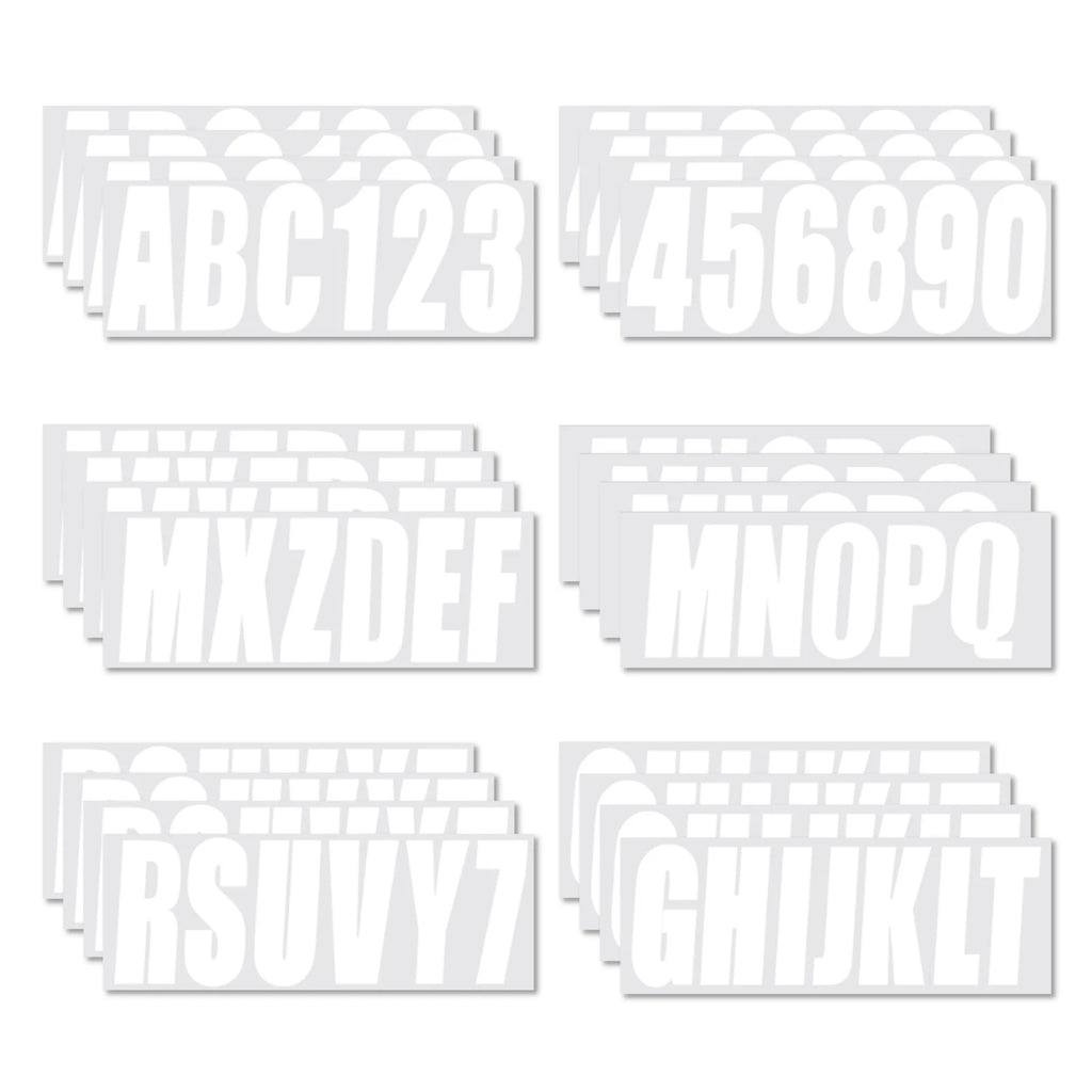 Set of 4 Boat Registration Decals A-Z & 0-9 White