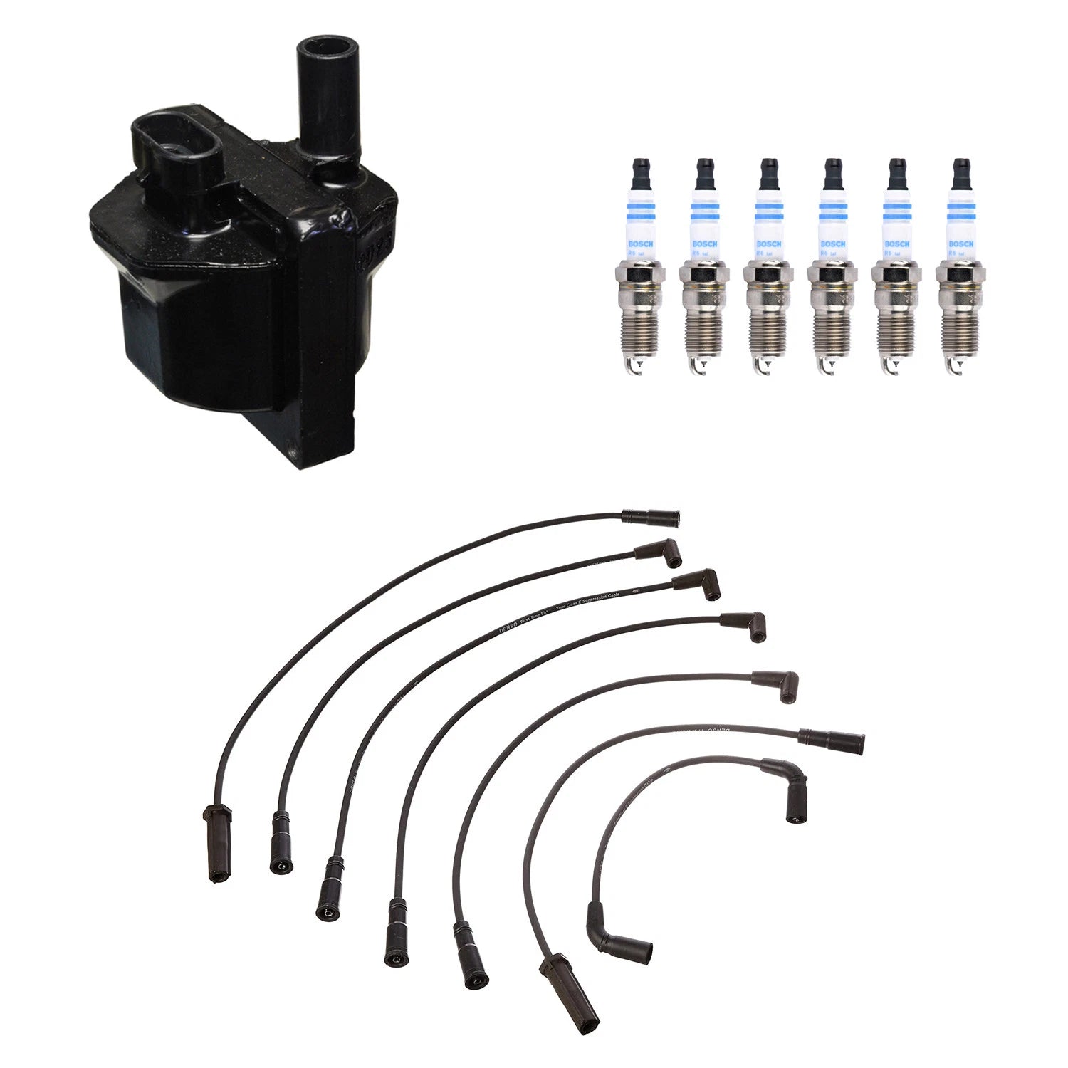 Set of 6 Denso Ignition Coil Wires & Bosch Iridium Spark Plugs for C1500 Jimmy (1995–2001)
