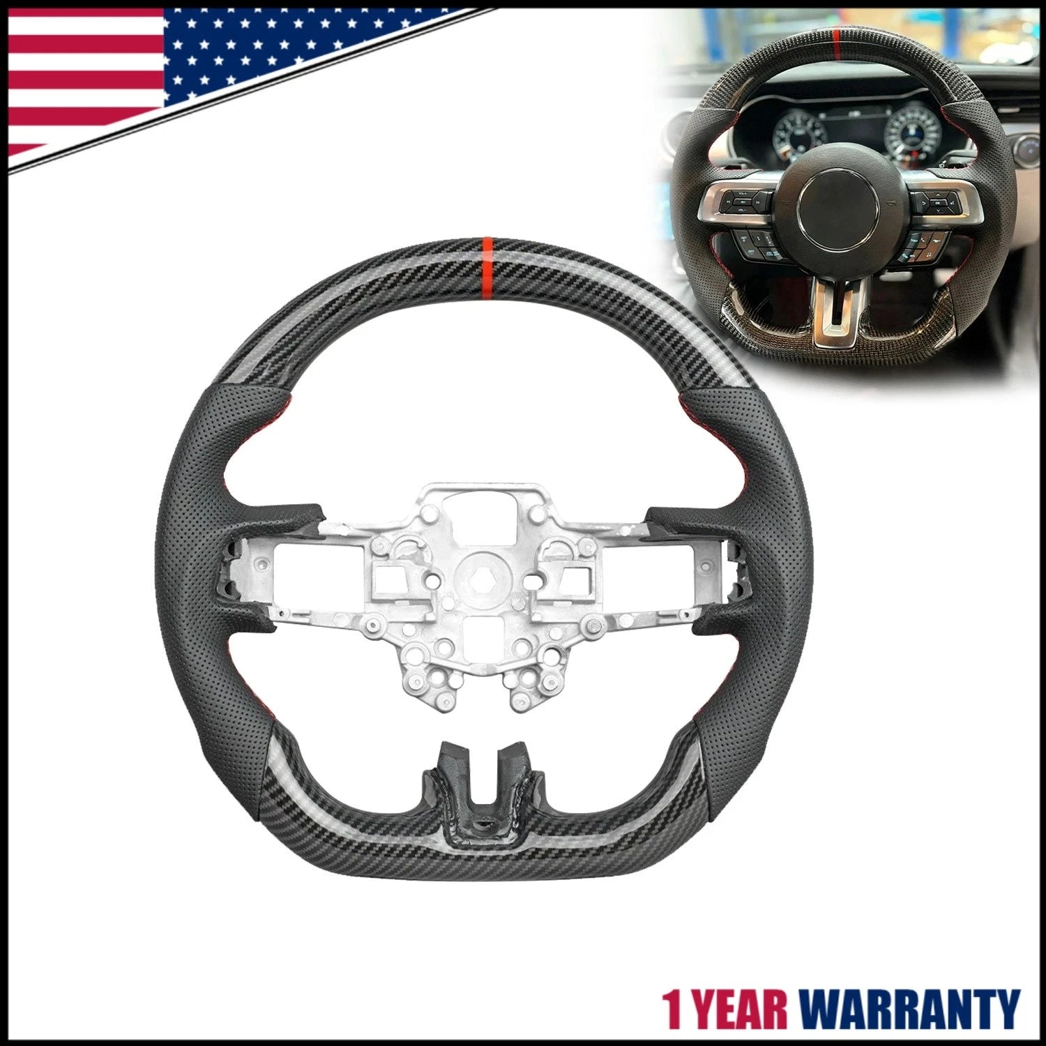 Real Carbon Steering Wheel for Ford Mustang Shelby GT350 (2015–2017)